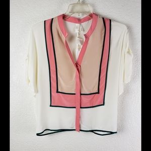 NWT silk Line & Dot Colorblock top